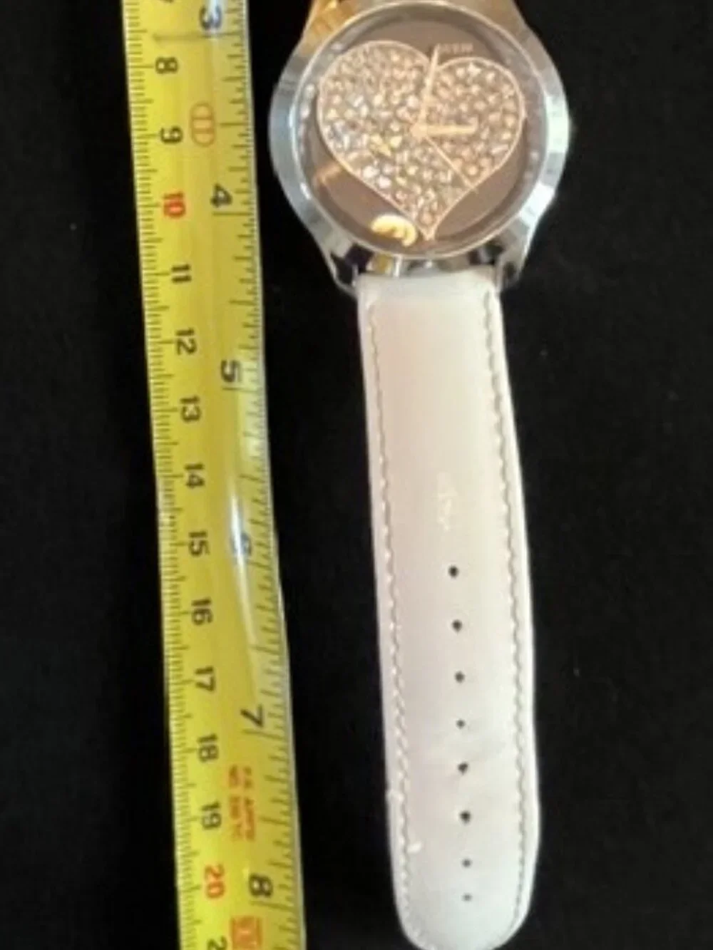GUESS | Clearly Heart Silver-tone White Patent Leather Band-NEW Battery